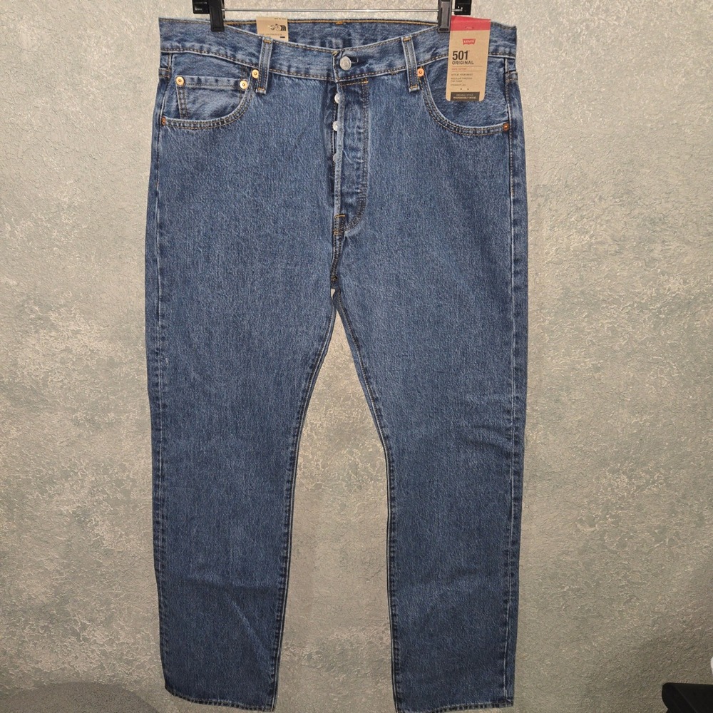 Levis 501 Original Fit Mens Jeans 36x34 Medium Wash Blue Denim Button Fly NEW
